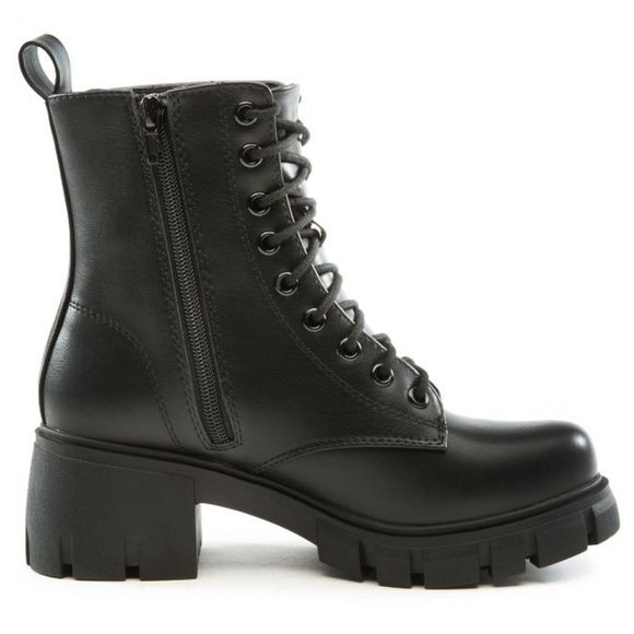 New Black Lace Up Combat Military Ankle Boots Booties - Picture 2 of 6
